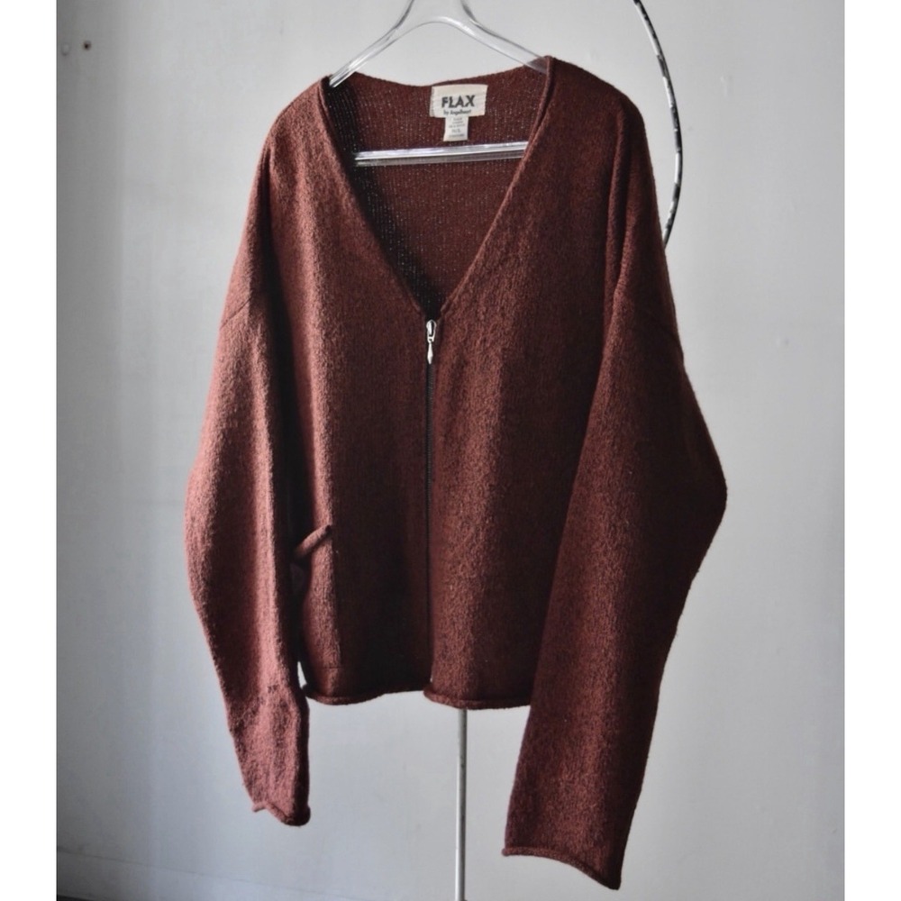 Flax By Angelheart 100% Wool Full Zip Maroon Cardigan Vintage Pocket Small
